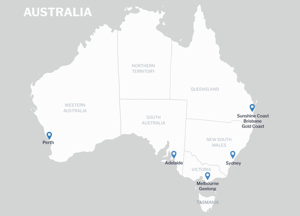 Map of Australia showing Mobile Radiology service locations